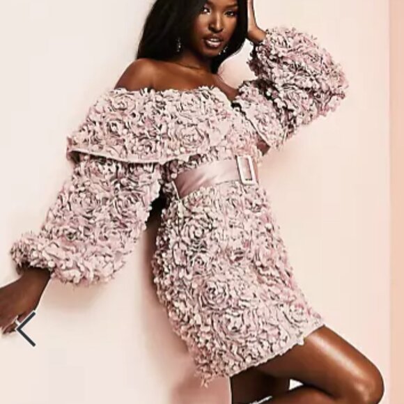 ASOS | Dresses | Asos Luxe 3d Floral Bardot Mini Dress In Mink | Poshmark
